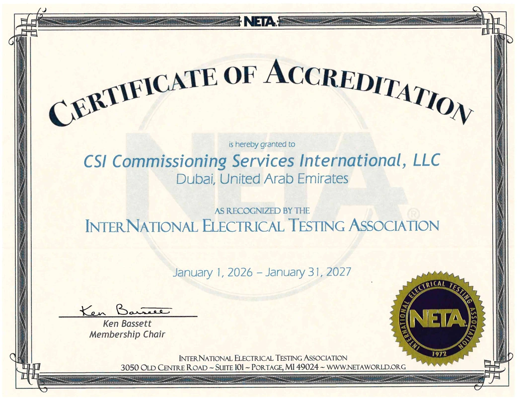 NETA Certificate of Accreditation 1